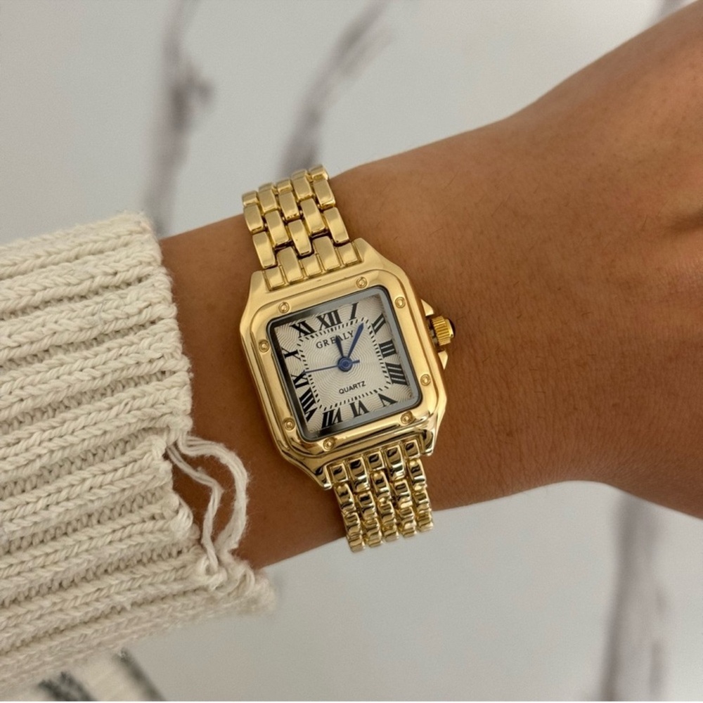 Panthere Classic Rectangle Stainless Steel Gold Watch